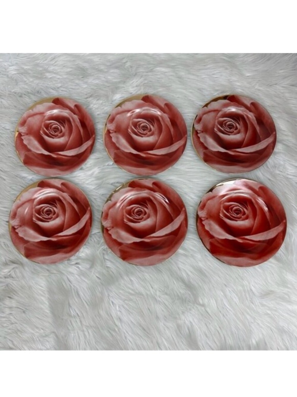 Classic Coffee & Tea Set of 6 Rose Floral 7” Desert Serving Plates‎